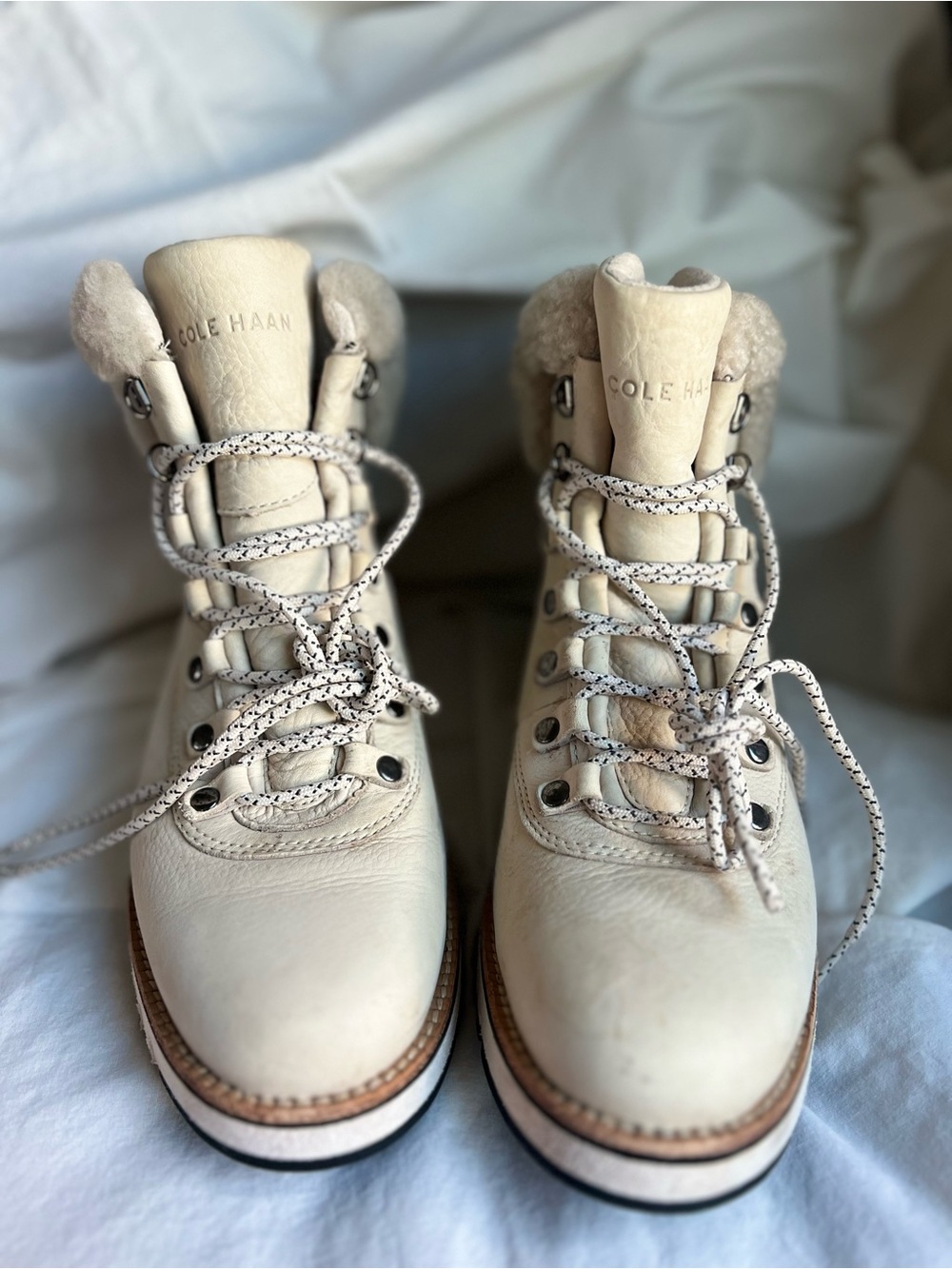 Cole Haan ZEROGRAND Explore Hiker Boots Women's Cream Lace-Up 8B